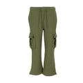Youth olive fleece cargo sweatpants with drawstring waist and side cargo pockets