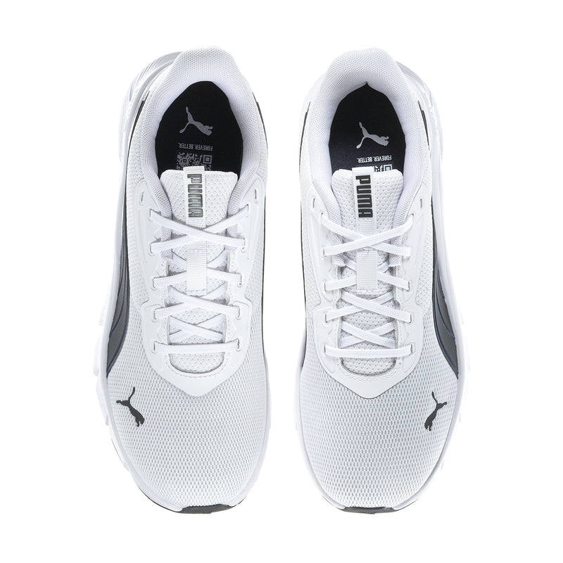Men's white lace-up running shoes with black lining and Puma branding