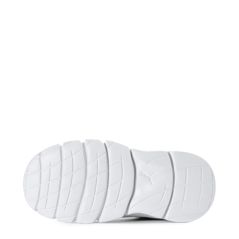 White rubber outsole for toddler sneakers with tread and flex grooves