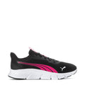 Youth black running shoes with pink Puma logo and white midsole