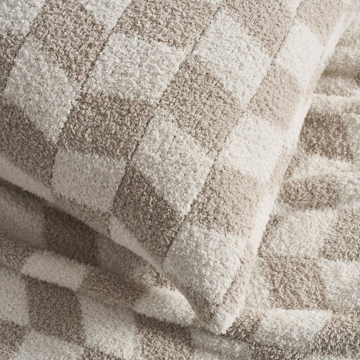 Fluffy Knit Checkboard Cushion Cover - Natural - DUSK