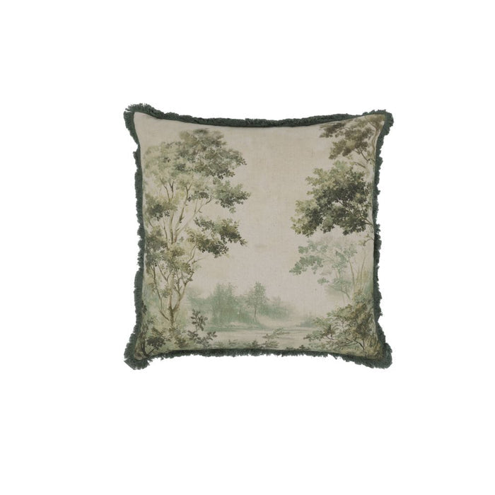 Forest & Cream Fringed Cushion
