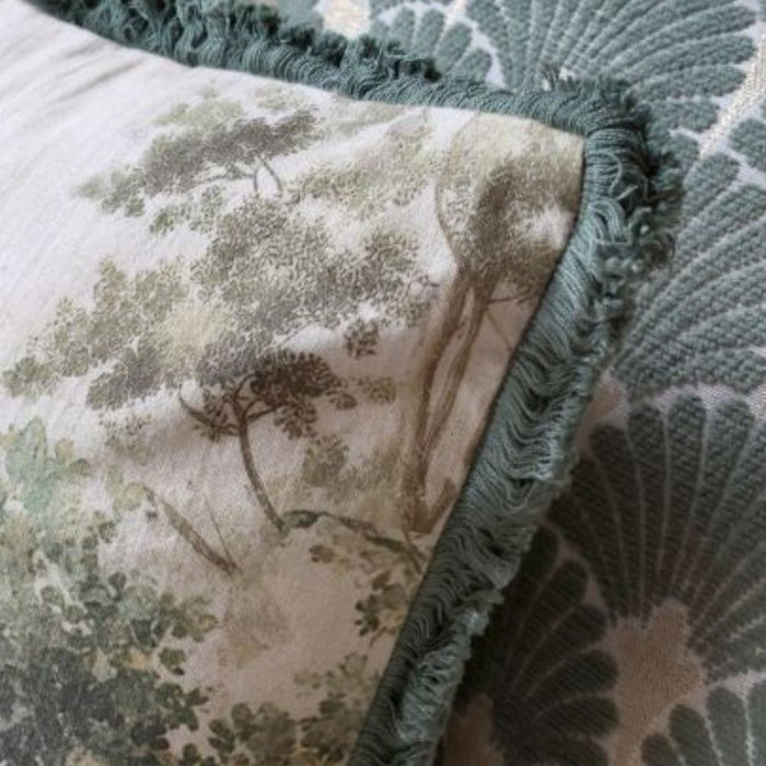 Forest & Cream Fringed Cushion