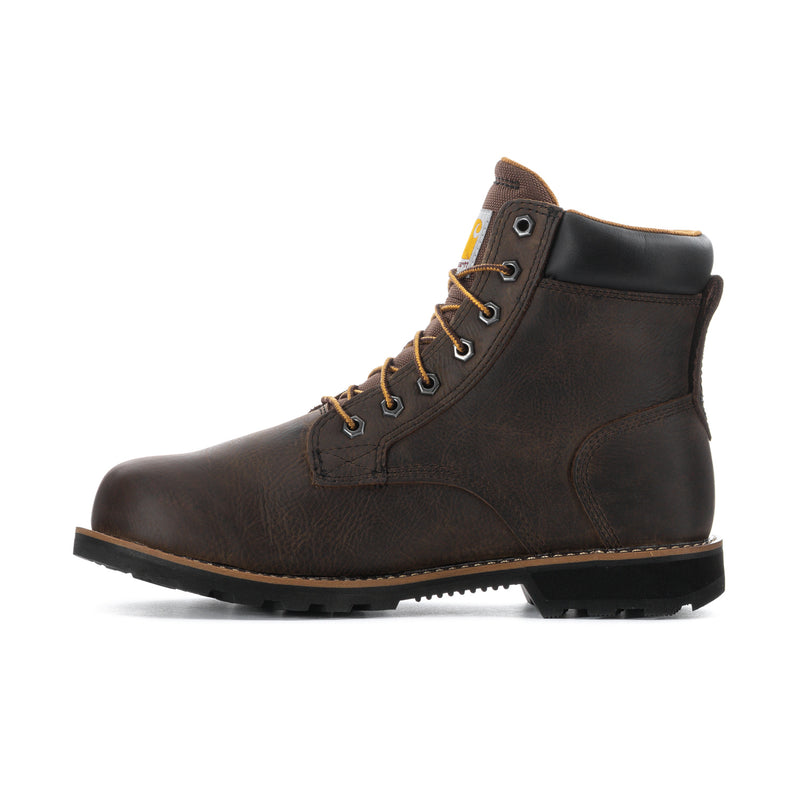 Brown 6-inch lace-up boot, side view with pull-tab and rugged tread sole