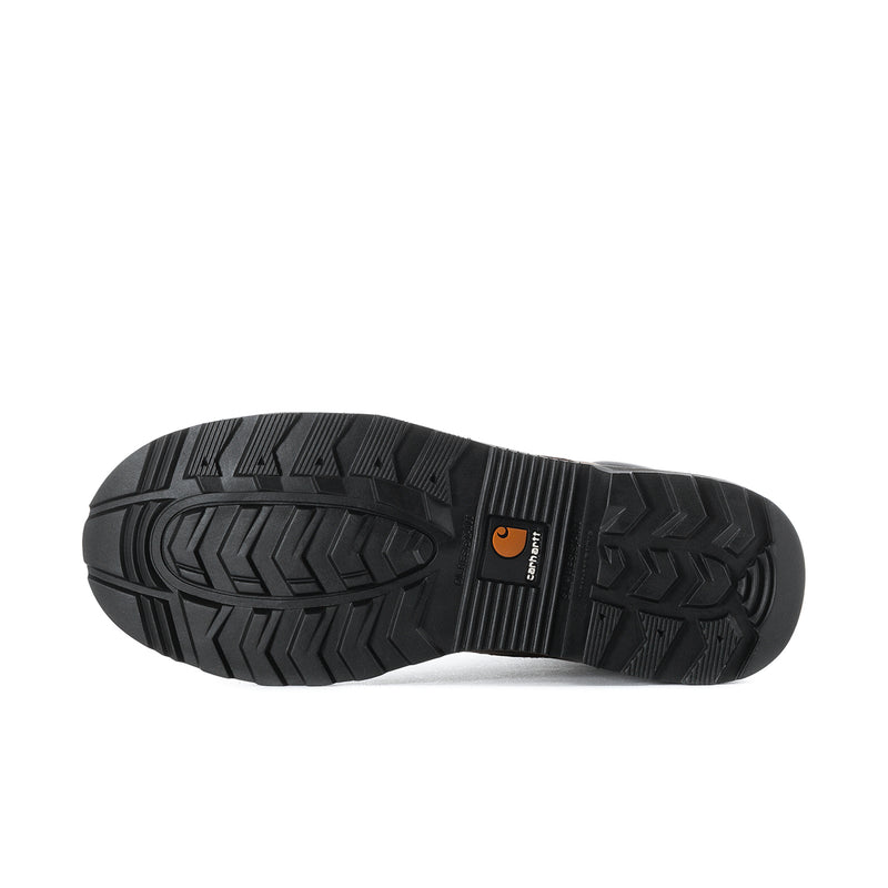 Black rubber outsole with deep tread for brown 6-inch lace-up boot