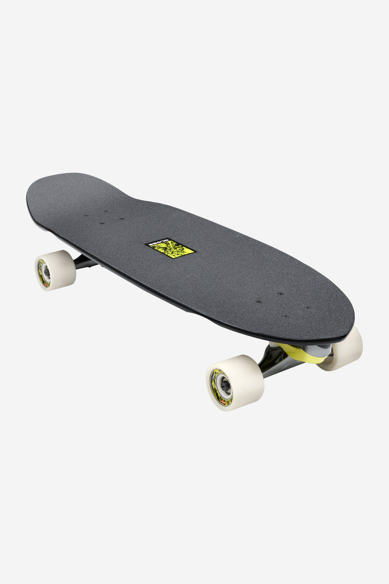 Frothy 30 surf skate board with grey grip tape neon yellow graphic on the deck and white wheels