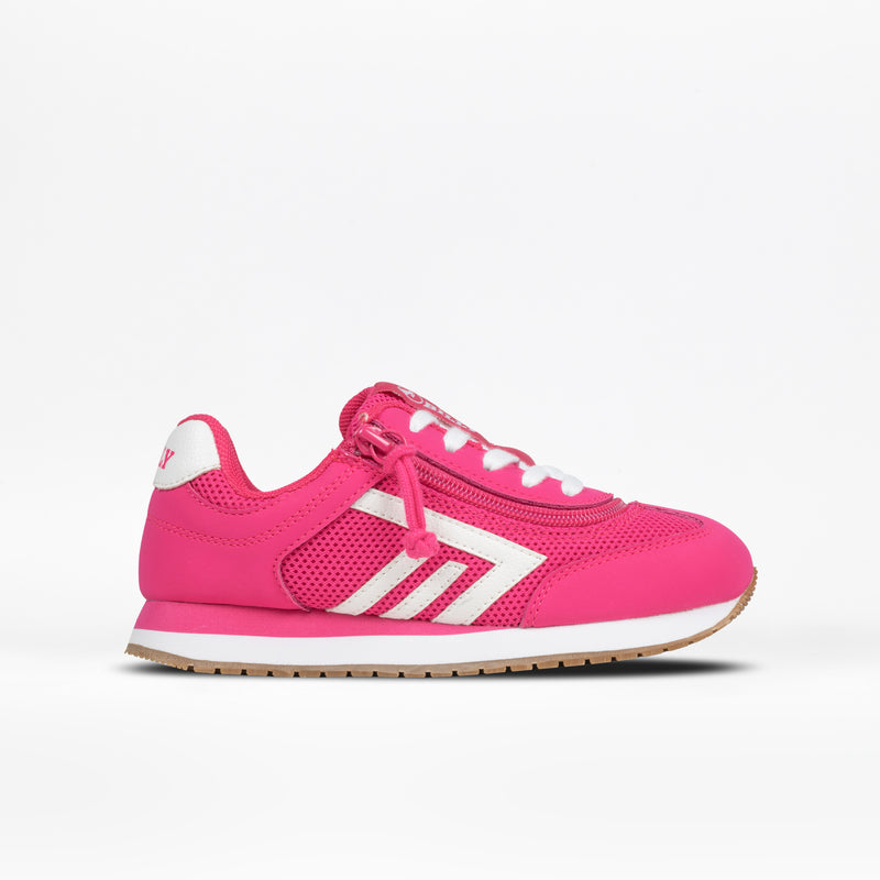The Kids'/Toddler Retro Jogger by BILLY Footwear features white accents, white laces, and a tan rubber sole, shown against a plain white background.