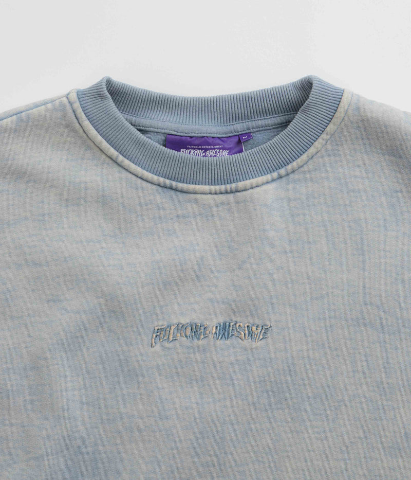 Fucking Awesome Little Stamp Snow Wash Crewneck Sweatshirt in Dusty Blue