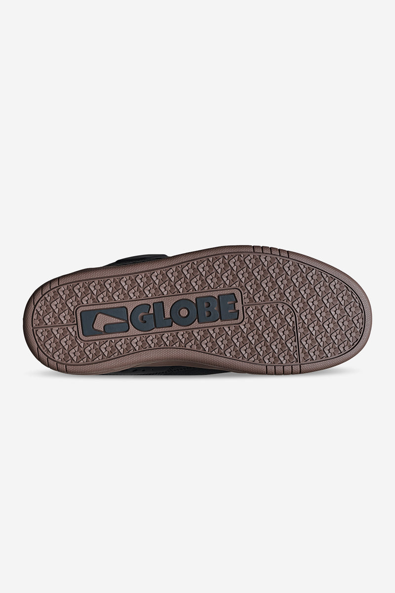 Bottom view of the Fusion outsole showing a geometric tread pattern and Globe logo