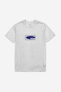 Grey Marl G Icon Tee in organic cotton with a blue outlined logo centered on the chest.