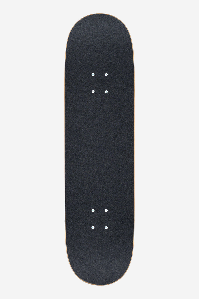 Top view of G0 Heyman 8.5 inch Psychodelic skateboard deck with black grip tape and truck mounting holes