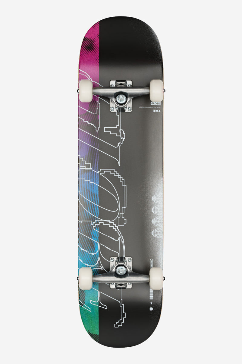 G0 Hive Complete 8.25 inch Blur skateboard with a stylized wordmark and white Slant trucks in a pink to blue graphic.