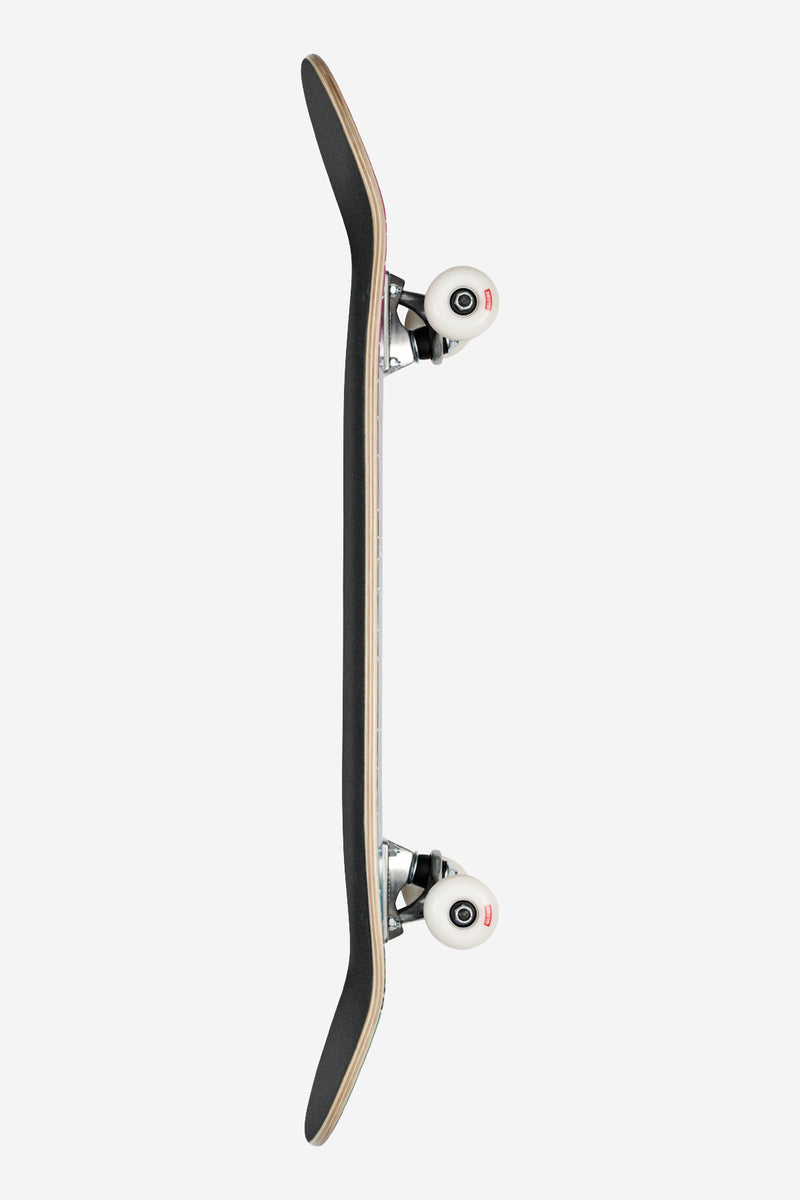 Side view of G0 Hive Complete 8.25 skateboard with white wheels and Slant trucks