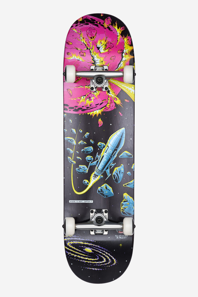 G1 Where To Next complete skateboard 8.375 in Black Maple Recon with pink yellow space explosion art