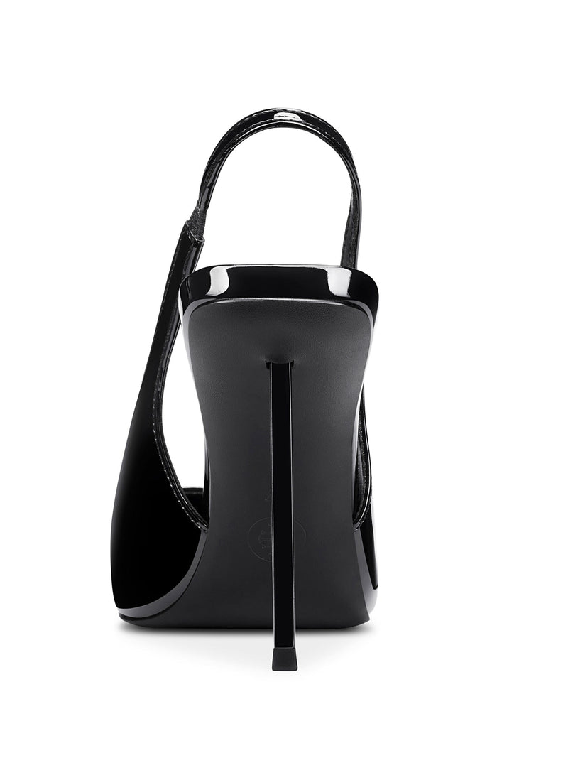 FEMME LA G63 Slingback in black patent leather, back view showing slingback strap and slim stiletto heel