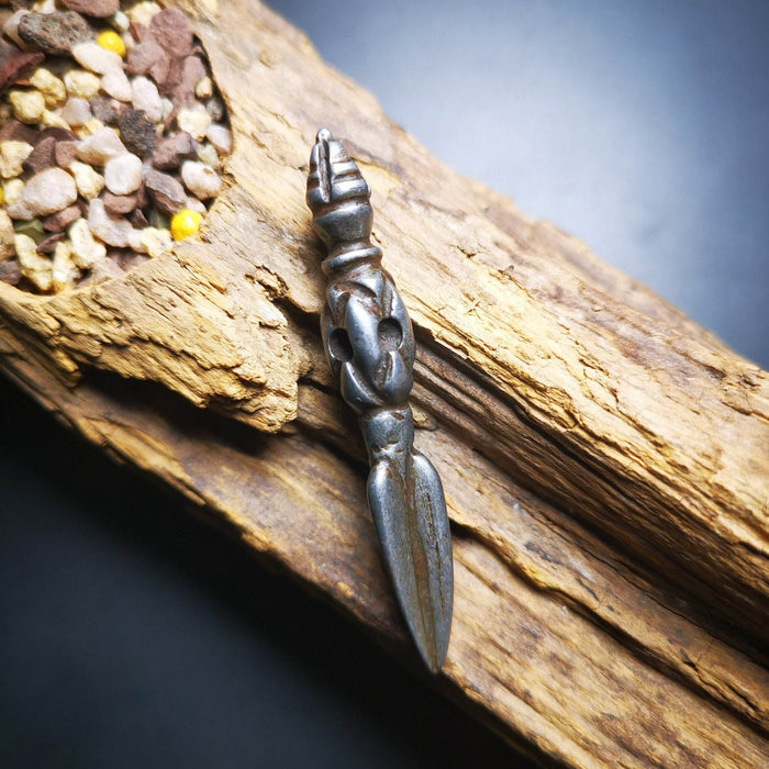 Gandhanra Handmade Phurba Amulet,Kila,Kilaka Pendant, Handmade Cold Iron Craft N - Tibetan Buddhist bead necklace, detailed view
