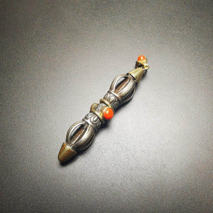 Gandhanra Tibetan Buddhist Amulet,Vajra Pendant, Made of Cold Iron,Inlaid with A - Tibetan Buddhist amulet, close-up detail
