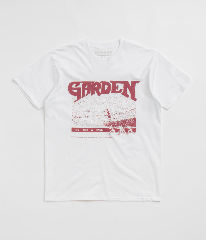 Garden Not A Race T-Shirt in White and Maroon