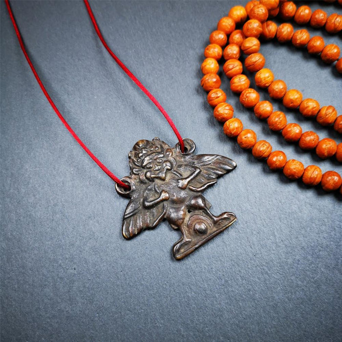 Garuda Amulet - 1.9" - 100 Years Old - Tibetan Buddhist amulet, detailed view