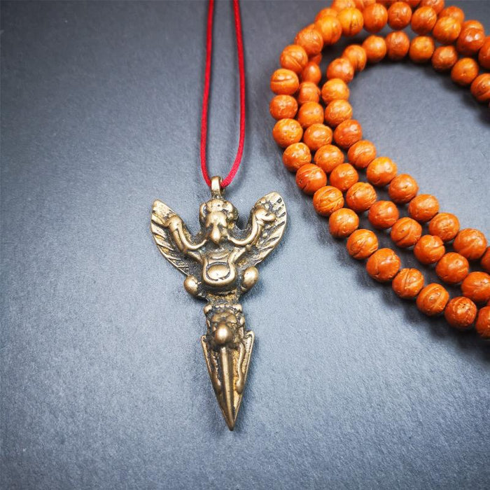 Garuda Phurba - 2.56" - Tibetan Buddhist garuda amulet, detailed view