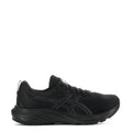 Black women's running shoe with mesh upper, lace-up closure, and sporty side logo