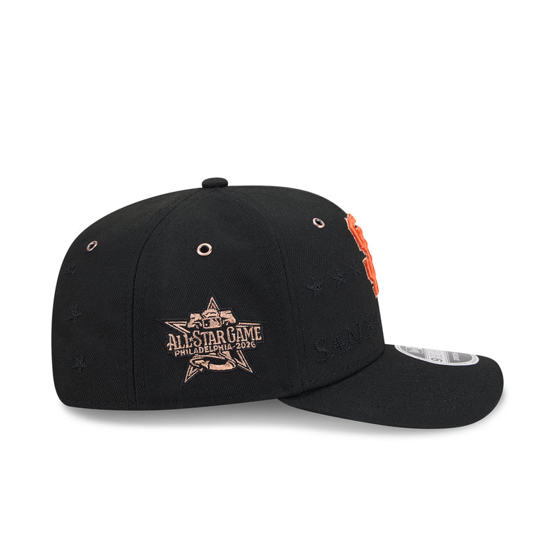 Black baseball cap with All-Star Game Philadelphia 2023 logo and orange side trim.