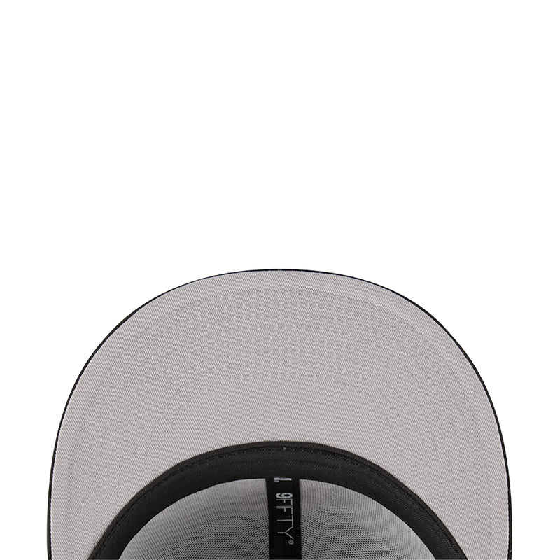 Light gray cap panel with black inner brim band and curved brim