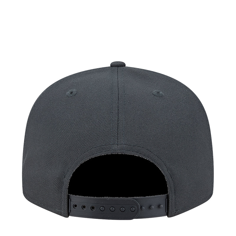 Dark gray baseball cap back view with adjustable strap and ventilation eyelets