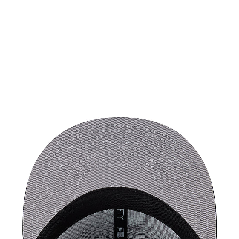 Light gray baseball cap with black underside brim and small interior label detail