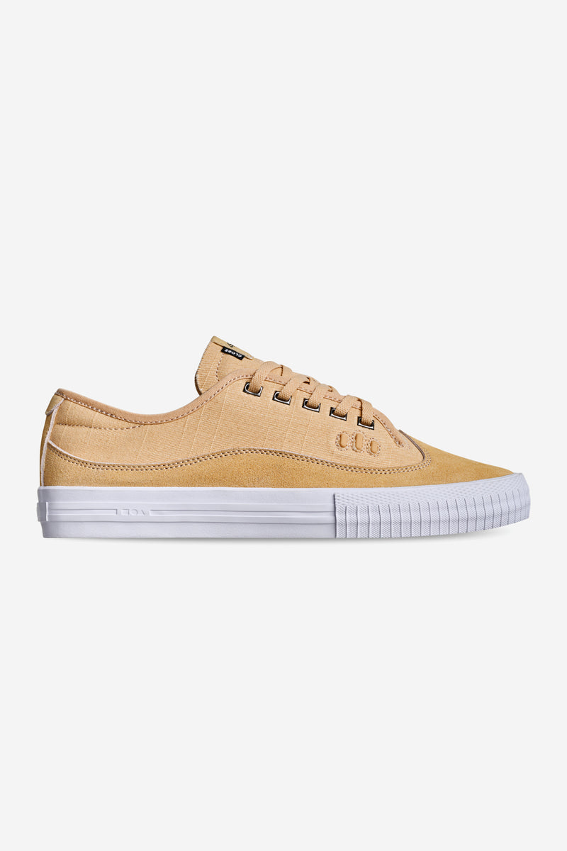 Gillette Khaki Linen skate shoe with khaki upper and white sole shown in side profile