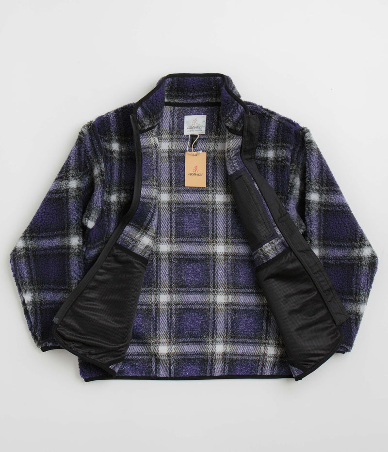 Gramicci Shadow Plaid Sherpa Jacket in Purple Shadow Plaid