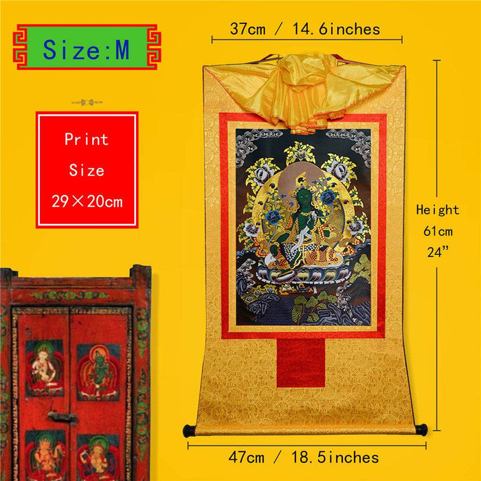 Green Tara - in Black Style - Tibetan thangka painting, view 5
