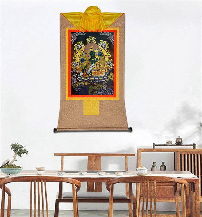 Green Tara - in Black Style - Tibetan thangka painting, view 7