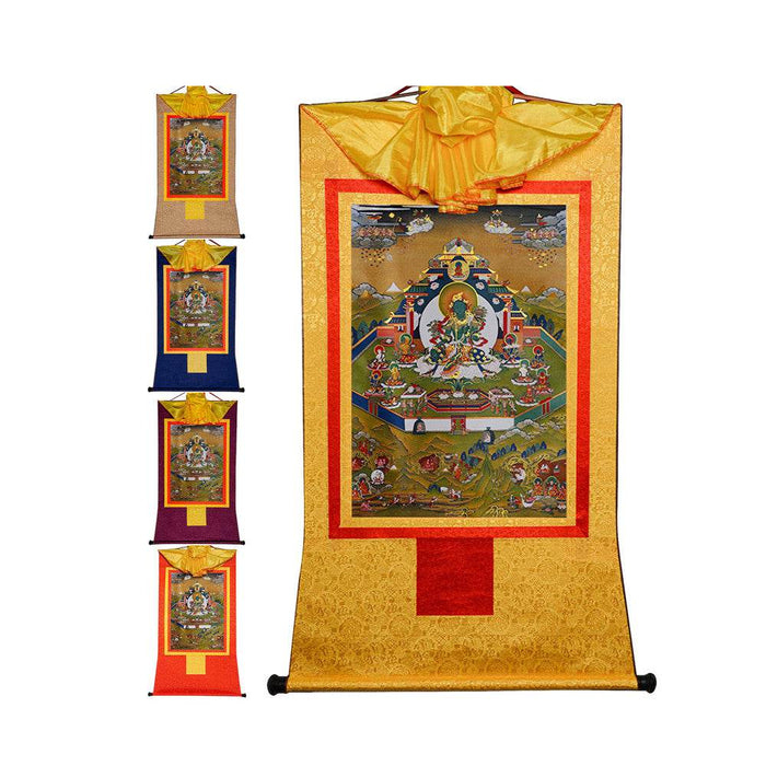 Green Tara in Mandala - Tibetan thangka painting, front view