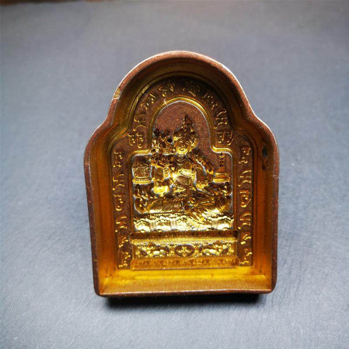 Green Tara with Mantra Tsa Tsa Mold - Tibetan tsa tsa mold, close-up detail