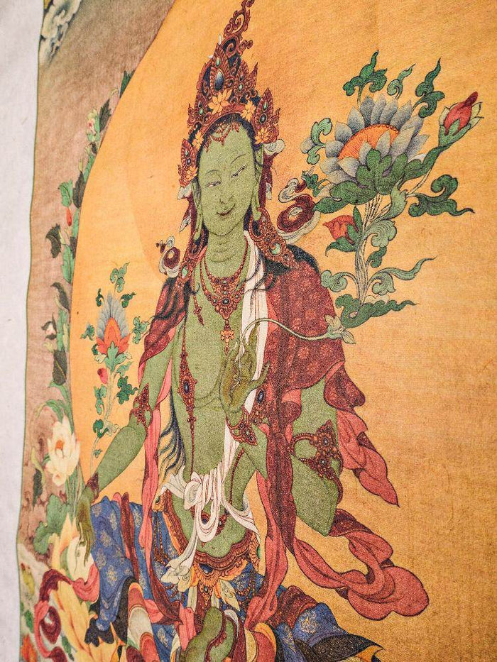 Green Tara Woodblock Thangka Art - Tibetan thangka painting, view 4