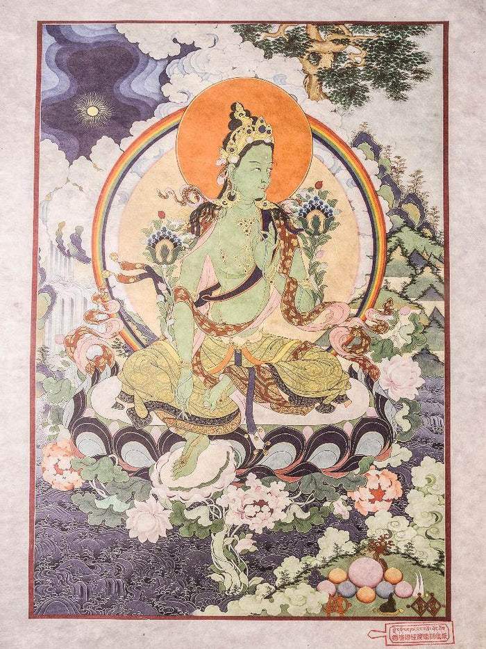 Green Tara Woodblock Thangka Art - Tibetan thangka painting, view 7