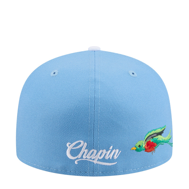 Light blue cap with 'Chapin' script and colorful bird embroidery