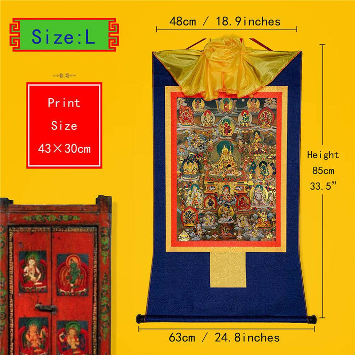 Guru Rinpoche and Gods of Wealth - Tibetan thangka painting, view 4