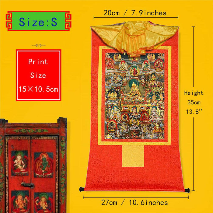 Guru Rinpoche and Gods of Wealth - Tibetan thangka painting, view 6