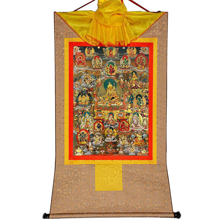 Guru Rinpoche and Gods of Wealth - Tibetan thangka painting, view 7