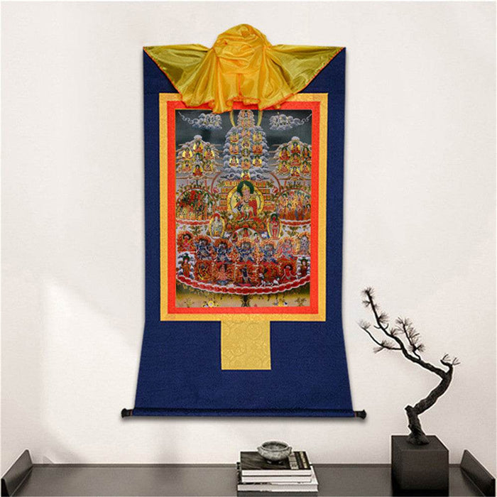 Guru Rinpoche Refuge Tree - Tibetan thangka painting, detailed view