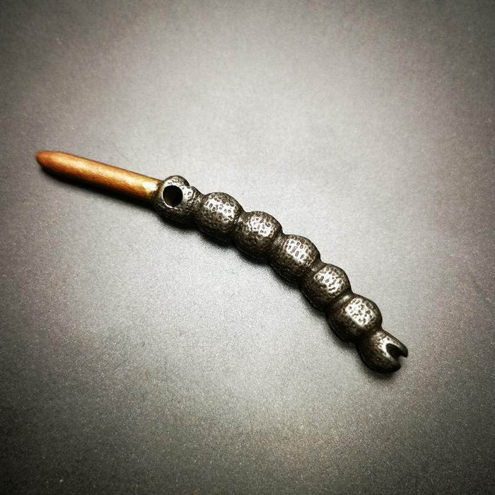 Handmad Charm Pendant,Tibetan Cordyceps Sinensis,Made of Cold Iron and Brass - Tibetan Buddhist art, size reference
