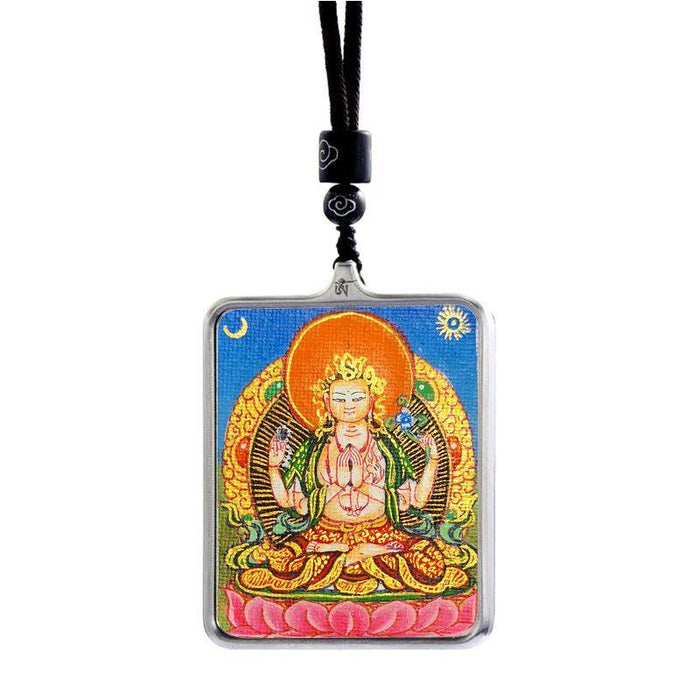 Handpainted Locket Thangka Amulet,Chenrezig,Avalokitesvara,Padmapani - Tibetan thangka painting, view 5