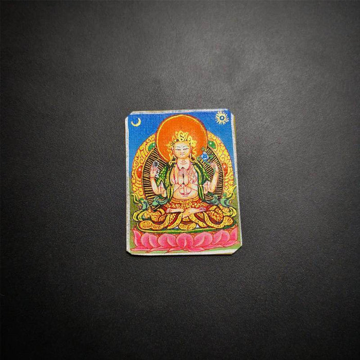 Handpainted Locket Thangka Amulet,Chenrezig,Avalokitesvara,Padmapani - Tibetan thangka painting, view 6