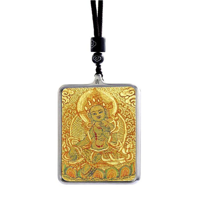 Handpainted Locket Thangka Amulet,Green Tara,Jetsun Dolma,Buddha of Wealth - Tibetan thangka painting, view 5