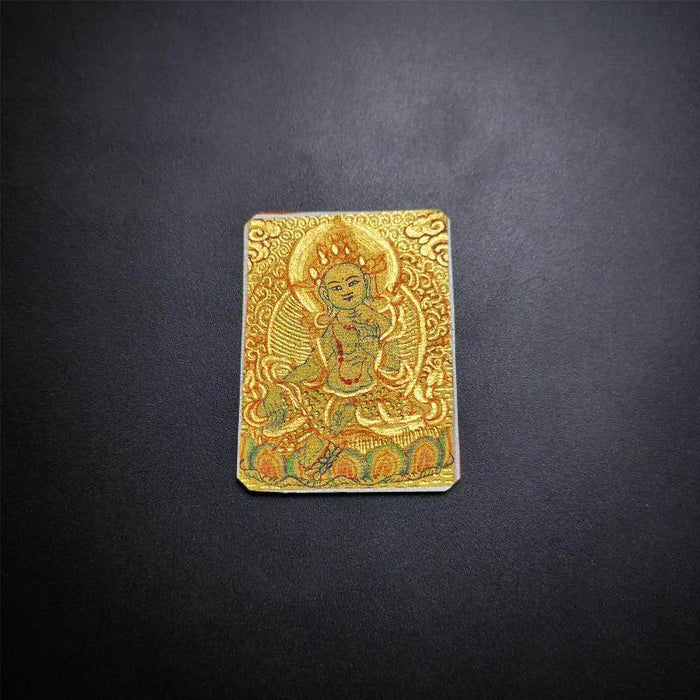 Handpainted Locket Thangka Amulet,Green Tara,Jetsun Dolma,Buddha of Wealth - Tibetan thangka painting, view 6