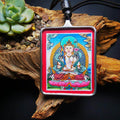 Handpainted Locket Thangka Amulet,Manjusri,Wisdom Buddha - Tibetan thangka painting, front view