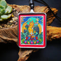 Handpainted Locket Thangka Amulet,Manjusri,Wisdom Buddha - Tibetan thangka painting, front view
