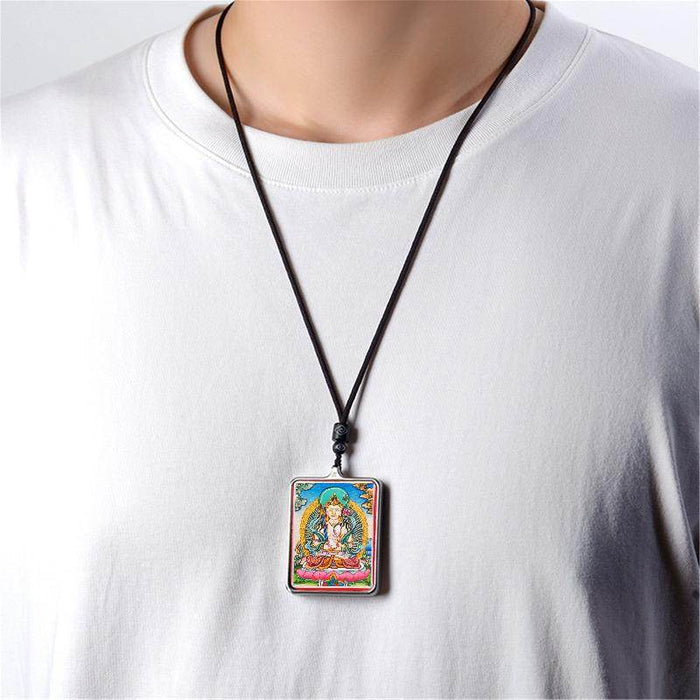 Handpainted Locket Thangka Amulet,Manjusri,Wisdom Buddha - Tibetan thangka painting, view 4